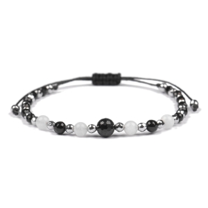 Bransoletka czarny TURMALIN Kamień Księżycowy HEMATYT ochrona miłość